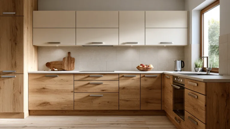 Kuchynská linka s masívnou dubovou skrinkou a strieborným kovaním od RaZ Design Sučany v teplom medovom prevedení